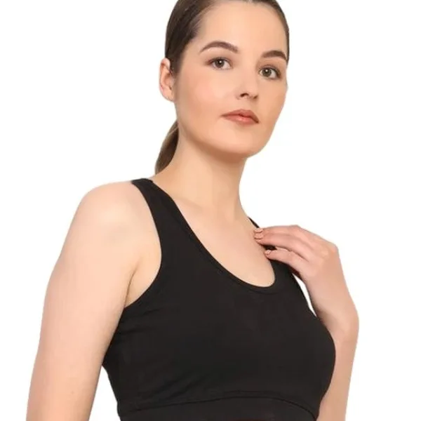Black Cotton Sports Bra with Removable Pads for Women