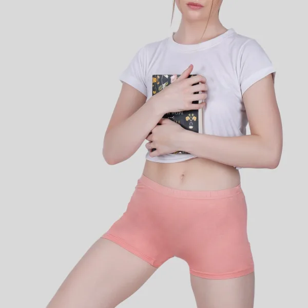 Bamboo Fabric Mid Rise Shorts Peach Black Pack of 2 for Women