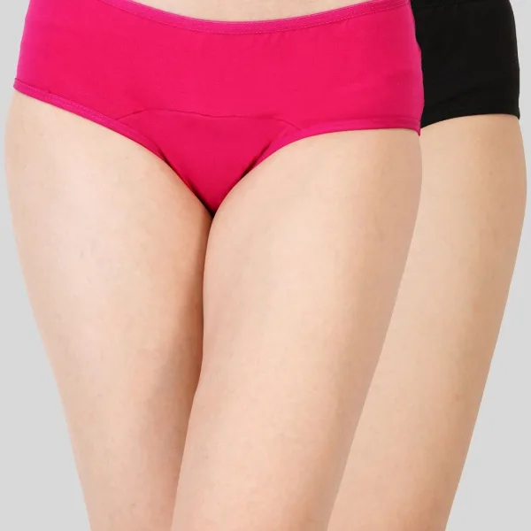 Bamboo Fabric Leak Proof Period Panty 3 Layers Not for heavy Flow | Black & Fuchsia | Pack of 2