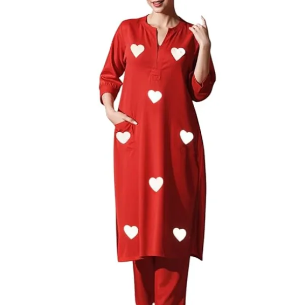 Women's Cotton Embroidered Straight Kurti with Pant Set