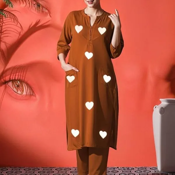 Women's Cotton Embroidered Straight Kurti with Pant Set