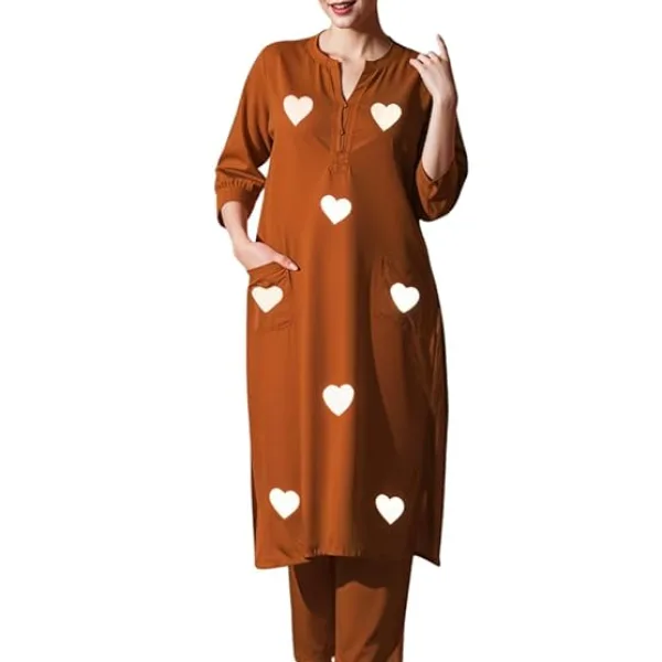 Women's Cotton Embroidered Straight Kurti with Pant Set