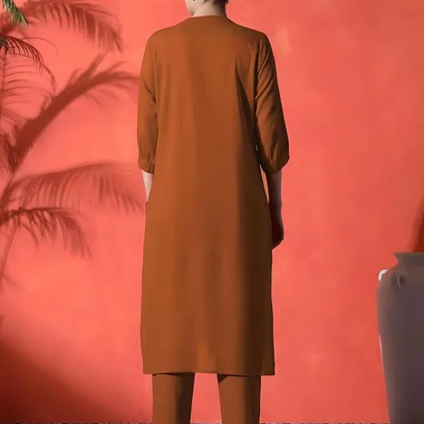 Women's Cotton Embroidered Straight Kurti with Pant Set