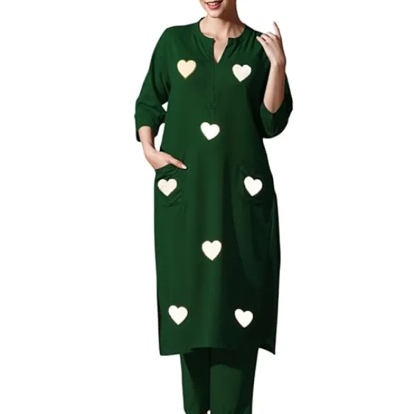 Women's Cotton Embroidered Straight Kurti with Pant Set