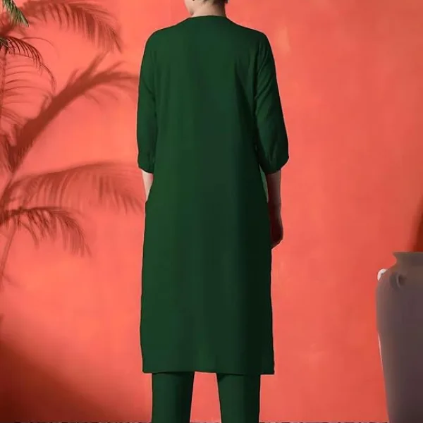 Women's Cotton Embroidered Straight Kurti with Pant Set