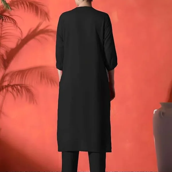 Women's Cotton Embroidered Straight Kurti with Pant Set