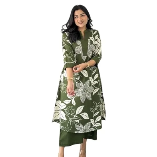 Women's Cotton Floral Printed Straight Kurti with Pant Set