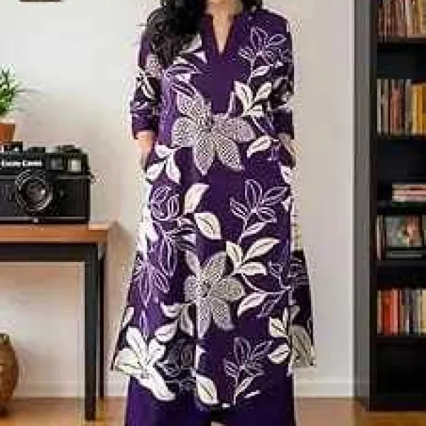 Women's Cotton Floral Printed Straight Kurti with Pant Set