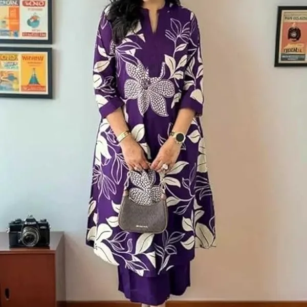 Women's Cotton Floral Printed Straight Kurti with Pant Set