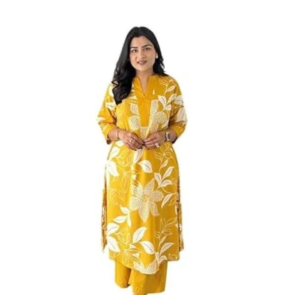 Women's Cotton Floral Printed Straight Kurti with Pant Set