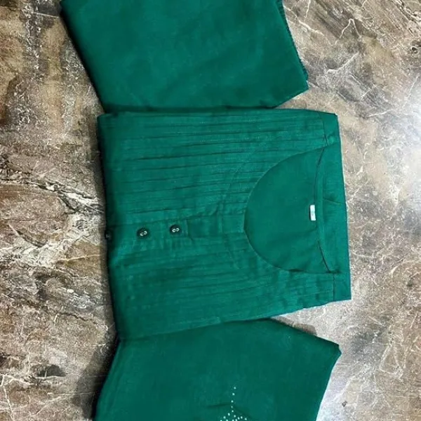 Women's Cotton Embroidery Floral Printed Long Straight Kurti with Pant and Dupatta Set