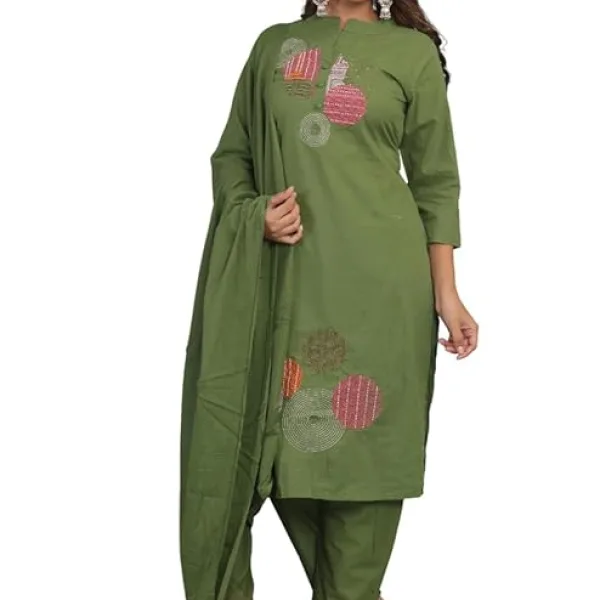 Women's Cotton Embroidered Straight Kurti Pant Set