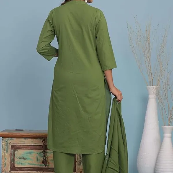 Women's Cotton Embroidered Straight Kurti Pant Set