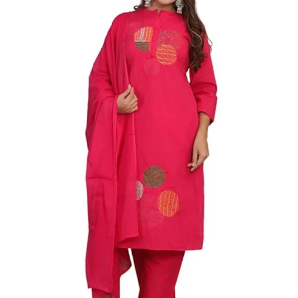 Women's Cotton Embroidery Straight Kurti with Pant Set