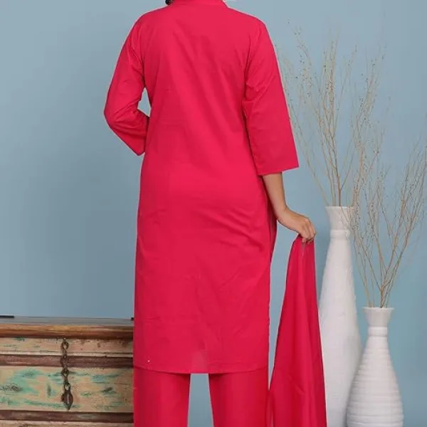 Women's Cotton Embroidery Straight Kurti with Pant Set