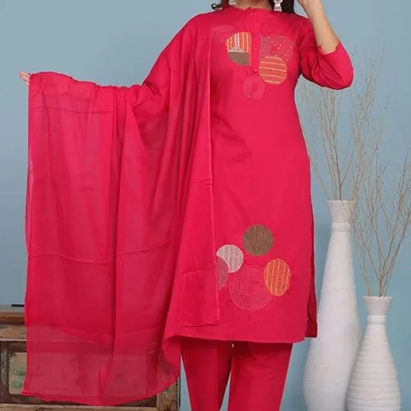 Women's Cotton Embroidery Straight Kurti Pant Set for Casual Wear