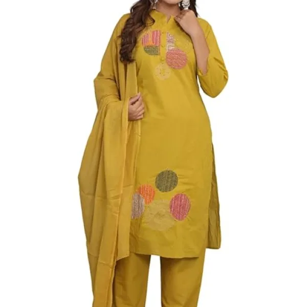 Women's Cotton Embroidered Straight Kurti with Pant Set