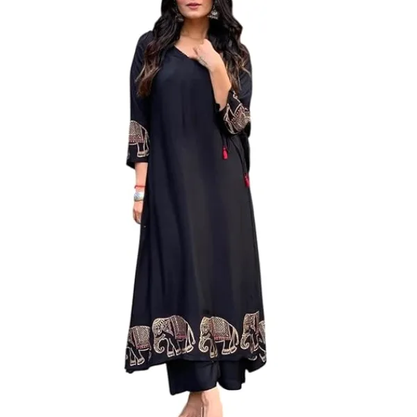 Women's Rayon Embroidered Straight Kurti with Pant Set