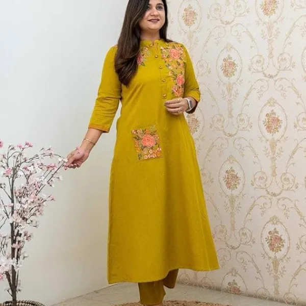 Women's Cotton Printed Straight Kurti with Matching Pant