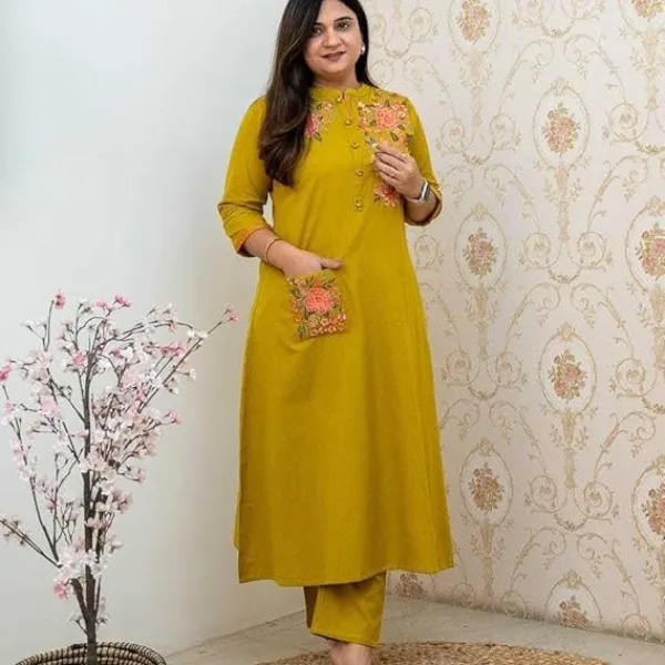 Women's Cotton Printed Straight Kurti with Matching Pant