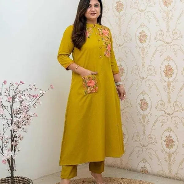 Women's Cotton Printed Straight Kurti with Matching Pant