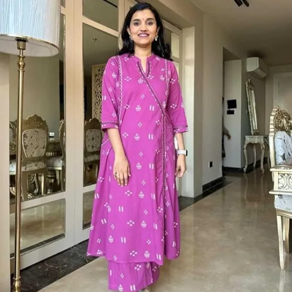 Women's Cotton Embroidered Anarkali Kurti with Pant and Dupatta Set