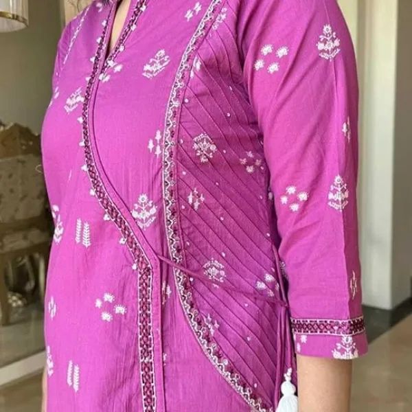 Women's Cotton Embroidered Anarkali Kurti with Pant and Dupatta Set