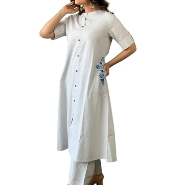 Womens Cotton Embroidered Kurti with Palazzo Ethnic Set