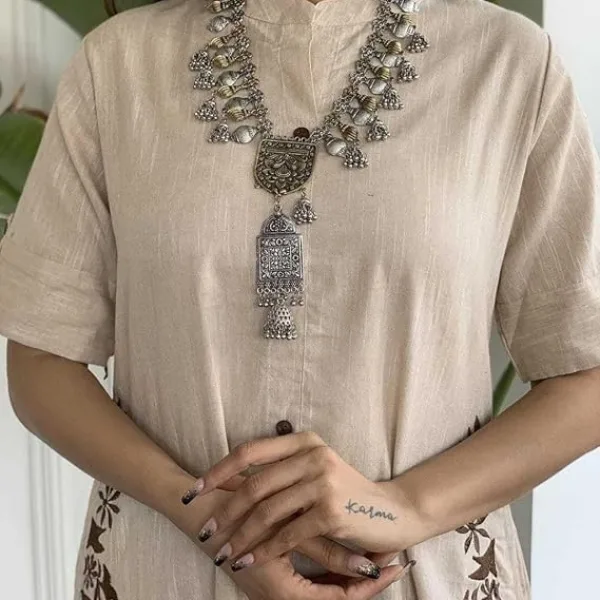 Women's Cotton Embroiderd Long A-Line Kurti with Palazzo