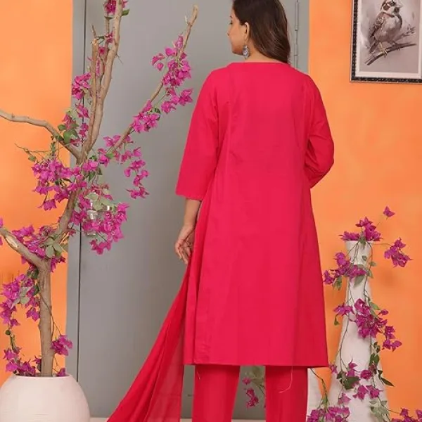 Womens Cotton Embroidered Straight Kurti Pant Ethnic Wear Pink