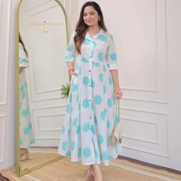 Cotton Floral Printed 3/4 Sleeve A-Line Kurti for Women