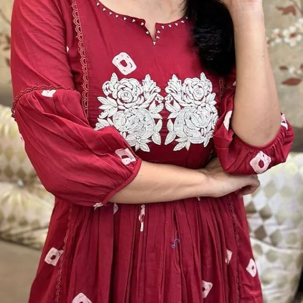 Women's Cotton Printed Long Anarkali Kurti with Pant