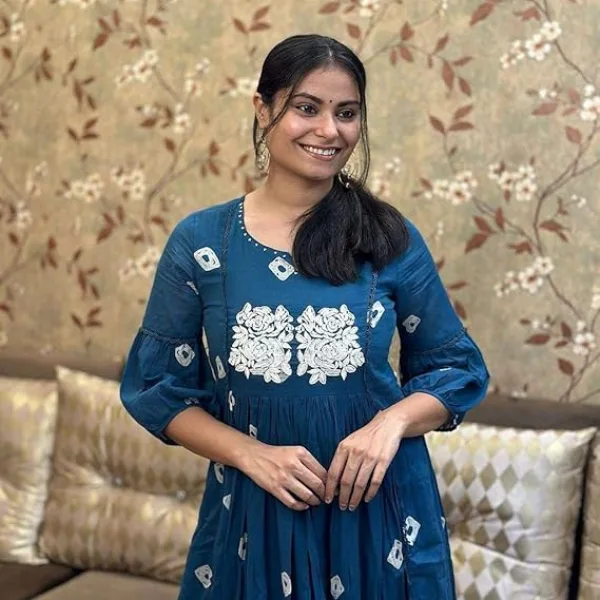 Women's Cotton Printed Long Anarkali Kurti with Pant