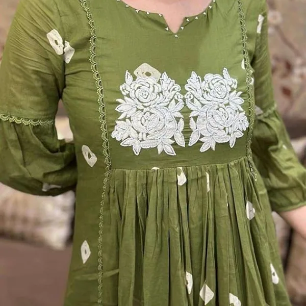 Women's Cotton Printed Long Anarkali Kurti with Pant