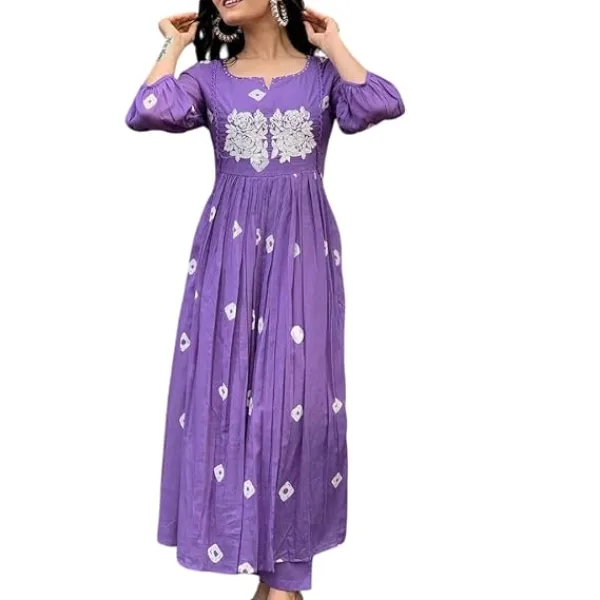 Womens Cotton Printed Long Anarkali Kurti with Pant Set
