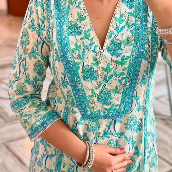 Women's Cotton Floral Printed Anazrkali Kurti with Pant & Dupatta Set