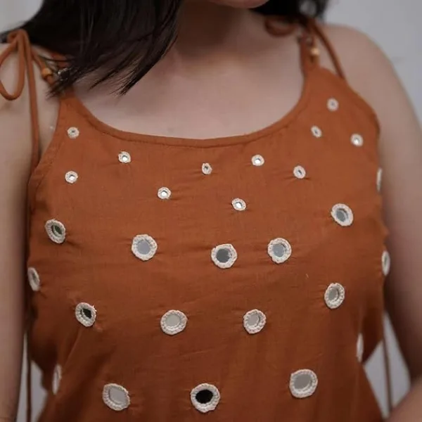 Womens Cotton Sleeveless Embroidered Kurti with Ankle Length Pant