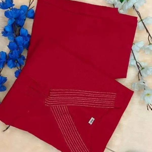 Womens Cotton Plain A Line Straight Kurti with Pant Co Ord Set Red