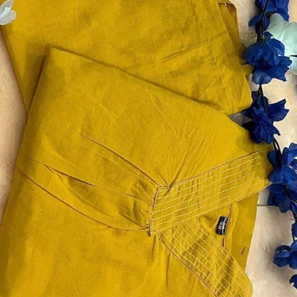 Womens Cotton Plain Co Ord Set A Line Straight Kurti with Pant Yellow