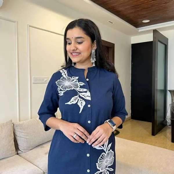Women's Cotton Printed Straight Kurti with Pant Blue Color