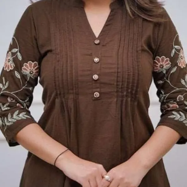 Women's Cotton Embroidery Straight Short Kurti with Pant Set