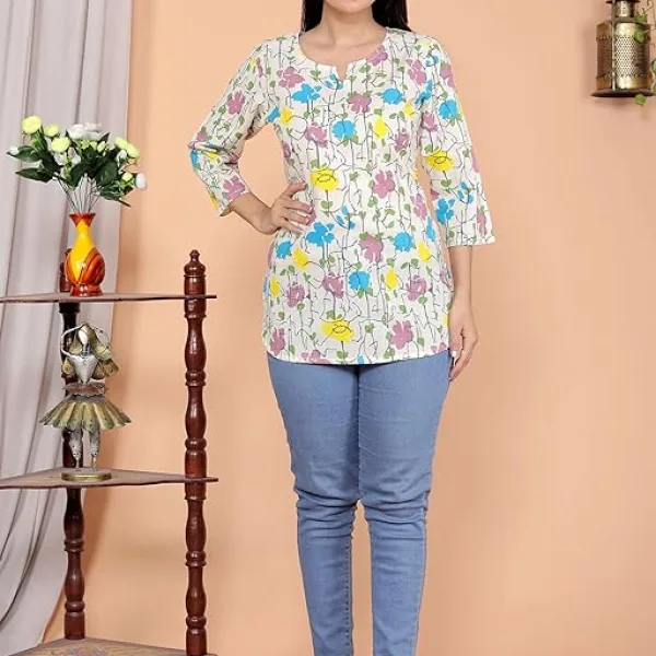 Women's Cotton Floral Printed Short Straight Kurti