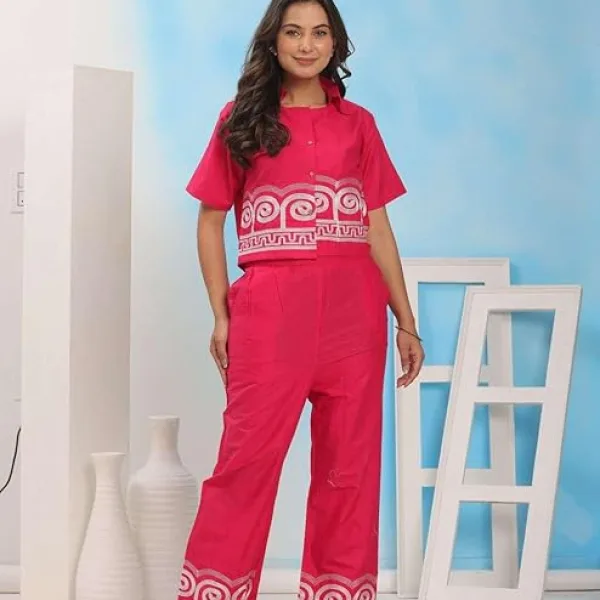 Women's Cotton Embroidered Crop top Co-Ord Set