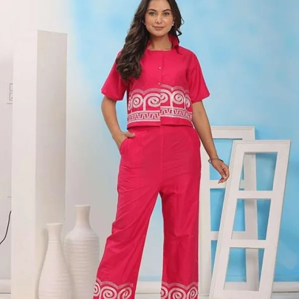Women's Cotton Embroidered Crop top Co-Ord Set