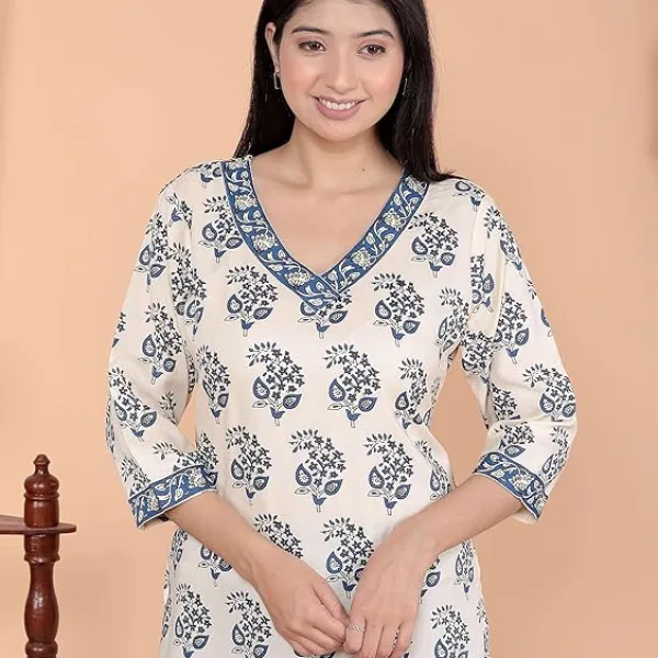 Women's Cotton Block Printed Short Straight Kurti