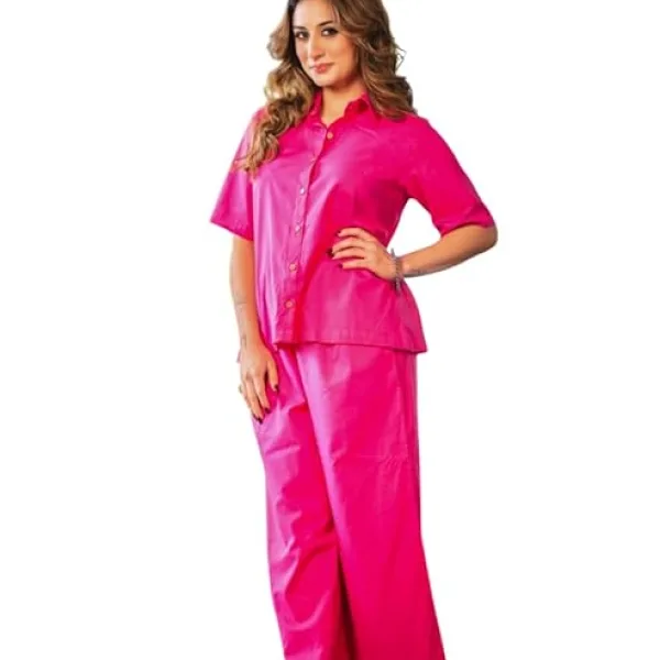 Women's Cotton Plain Straight Short Kurti with Pant Set