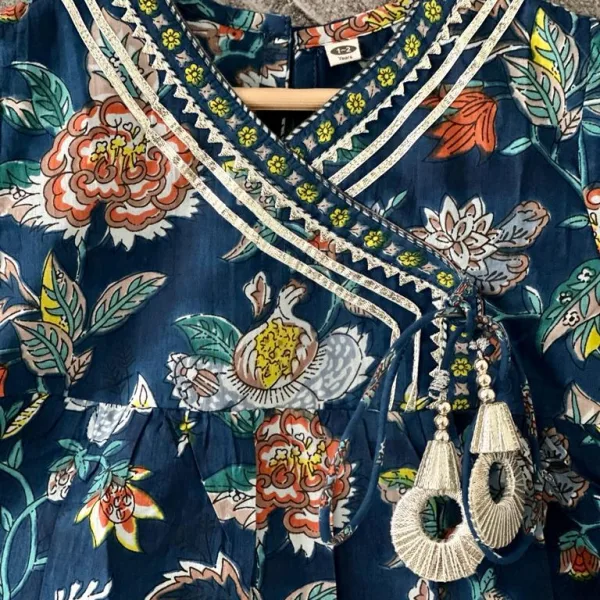 Blue Jaipur Block Print Cotton Party Wear Suit Set for Girls