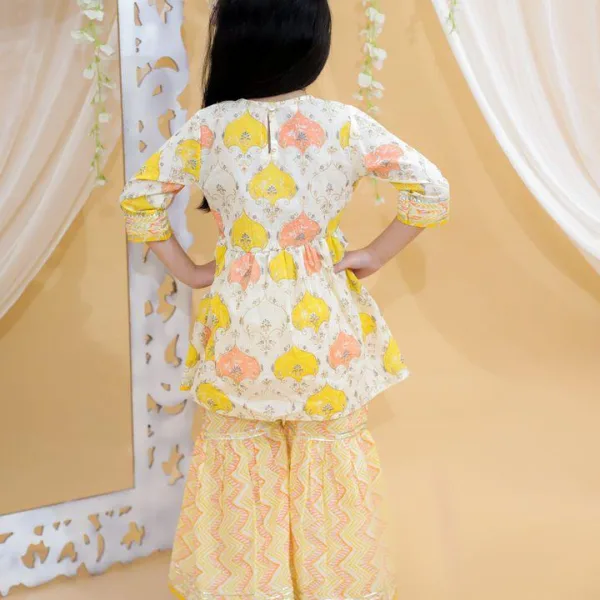 Yellow Jaipur Block Print Cotton Festive Suit Set for Girls