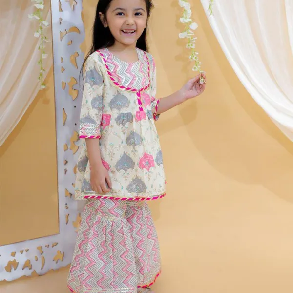 Pink Jaipur Block Print Cotton Party Wear Suit Set for Girls