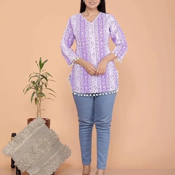 Women's Cotton Floral Printed Tunic Straight Kurti